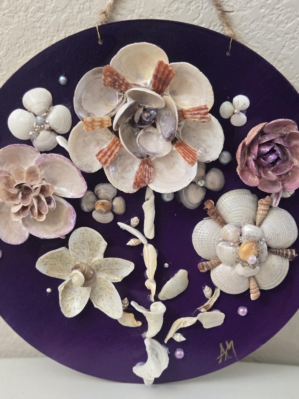 Handcrafted Shell Flower Wall Art - Purple